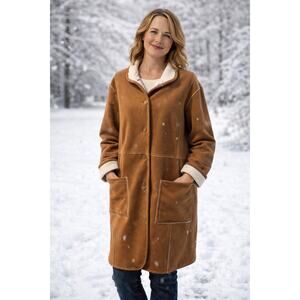 Susan Graver women's camel coat winter button front jacket cozy snow outerwear